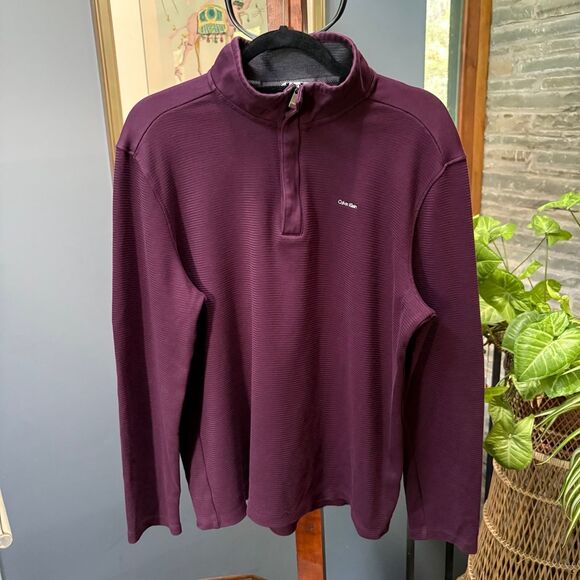 Men's Calvin Klein Eggplant Purple 1/4 Zip 100% Cotton Pullover Sweater size L - Picture 2 of 10